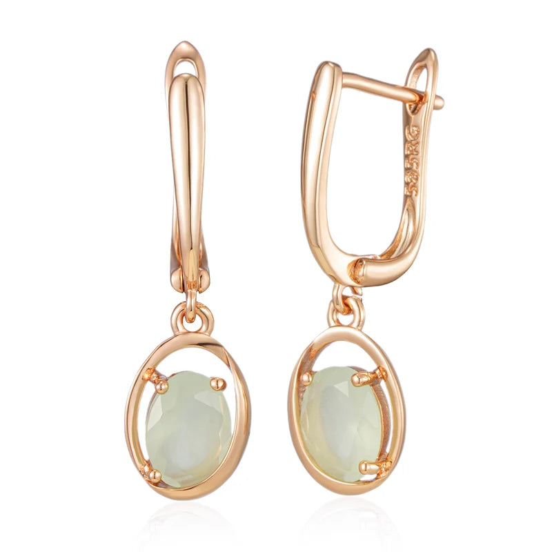 Rose Gold Oval Green Zircon Drop Earrings – Vintage Dangle Earrings Earrings LUNARITY GARAGE