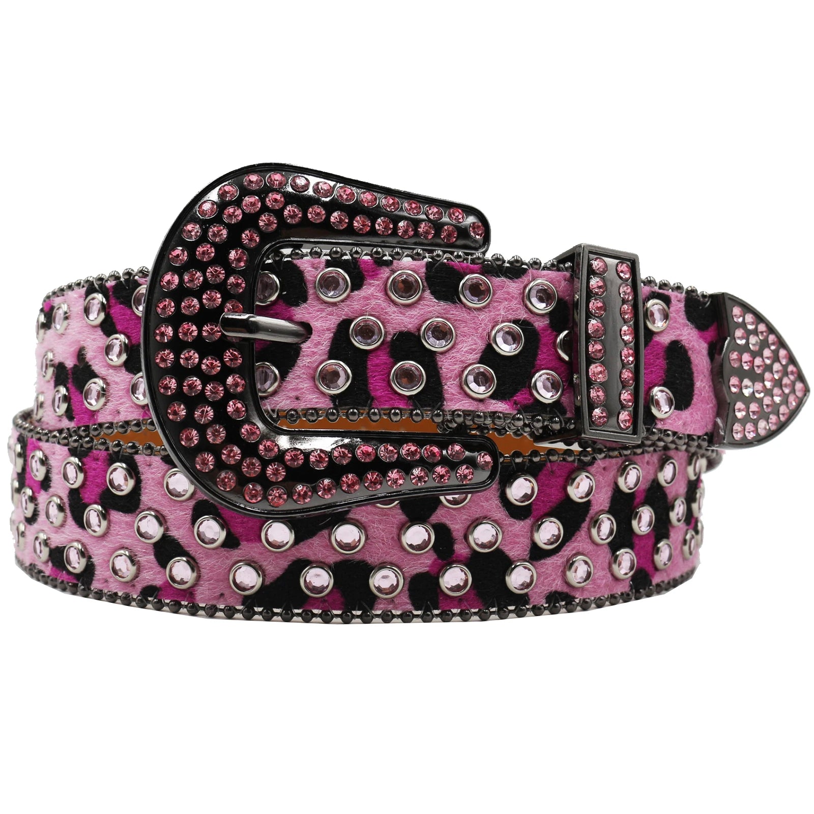 Rhinestone Western Belt – Studded Leopard Bling Strap belt LUNARITY GARAGE Pink 105CM