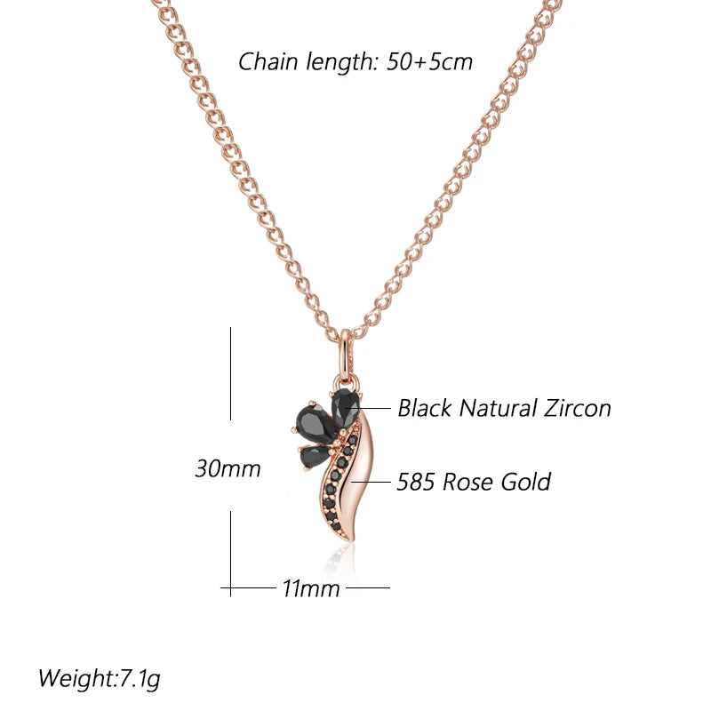 Black Zircon Rose Gold Crystal Flower Pendant Necklace Necklace LUNARITY GARAGE   