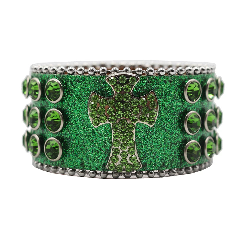 Punk Style Shiny Cross Rhinestone Bracelet Bracelets LUNARITY GARAGE Shiny-Green