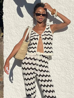 Coastal Cool: The Wave Striped Knit Two-Piece Set Clothing Set LUNARITY GARAGE Wave Striped S