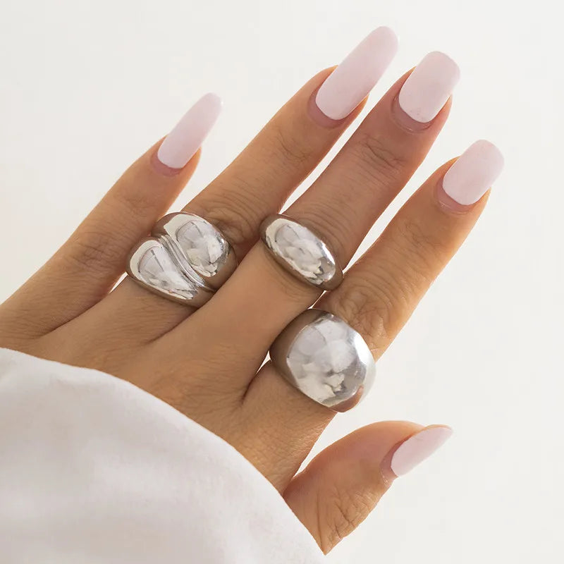 Vintage Geometric Irregular Open Round Ring Set Ring Lunarity Garage 3 pcs Silver