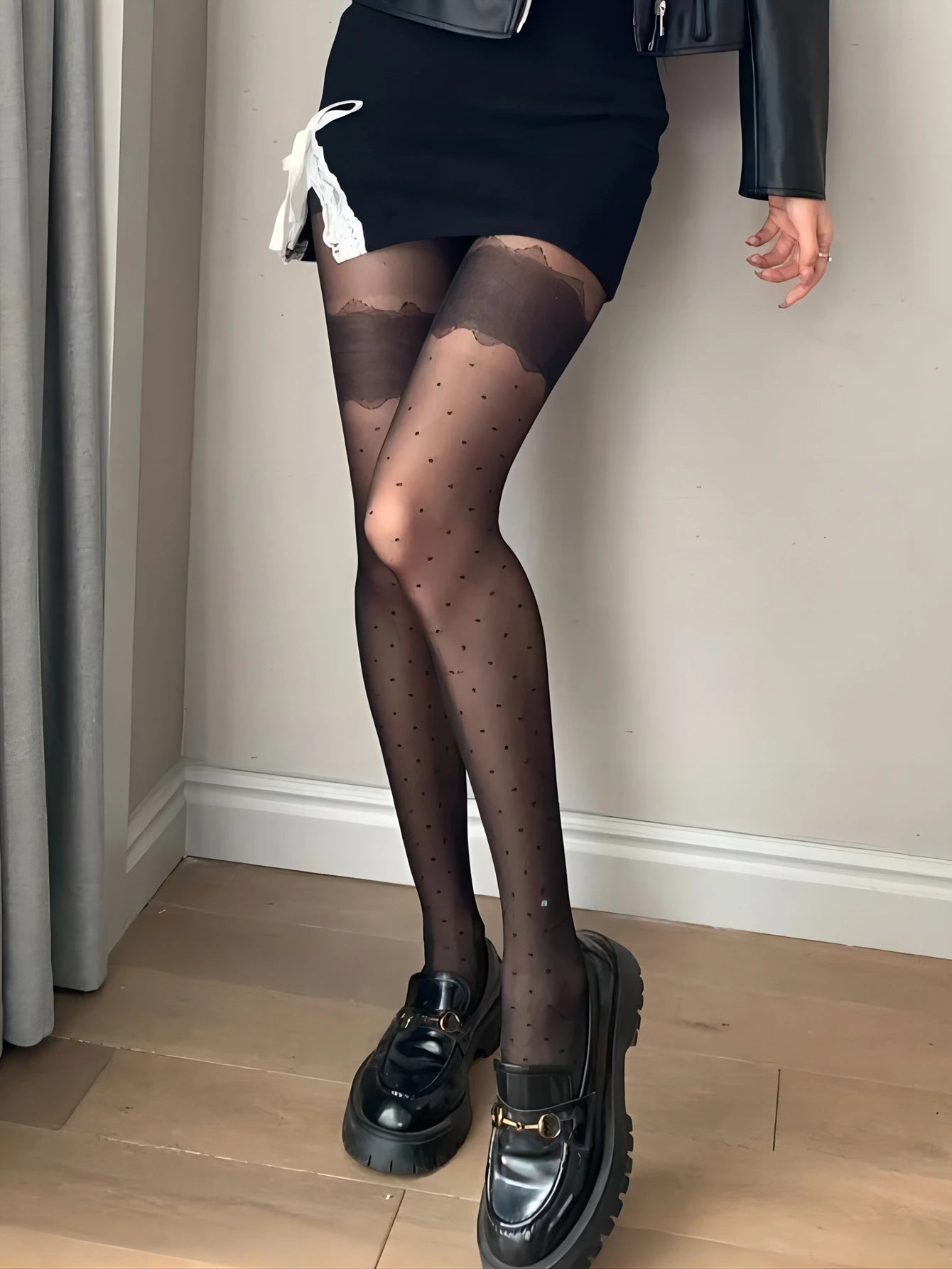 Sexy Black Heart Polka Dot Stockings – Elastic Sheer Lolita Style LUNARITY GARAGE SH225-BK LACE DOT One Size