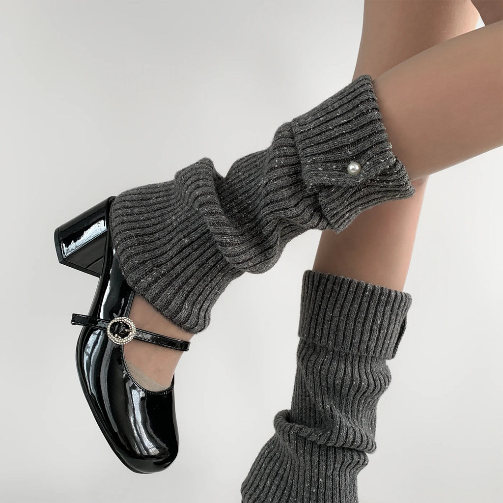 Harajuku Pearl Mid-Calf Leg Warmers – Thick Wool Knit Ankle Covers for Winter Socks Lunarity Garage   