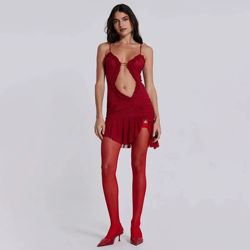 See Through Hollow Out Ruched Mini Dress - Sexy Backless Sleeveless Y2K Club Outfit Dress LUNARITY GARAGE