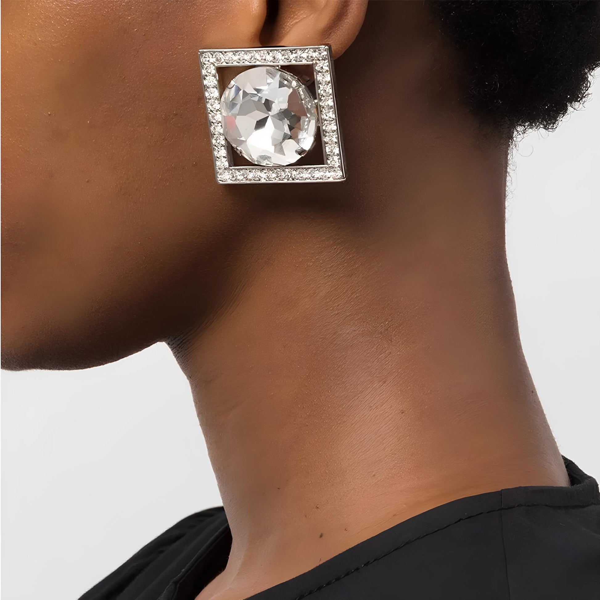 Rhinestone Big Round Stone Drop Earrings Earrings Lunarity Garage White Silver