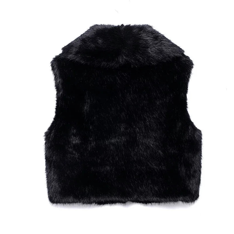 Faux Fur Sleeveless Vest – Black Cropped Winter Waistcoat for Women Coats LUNARITY GARAGE