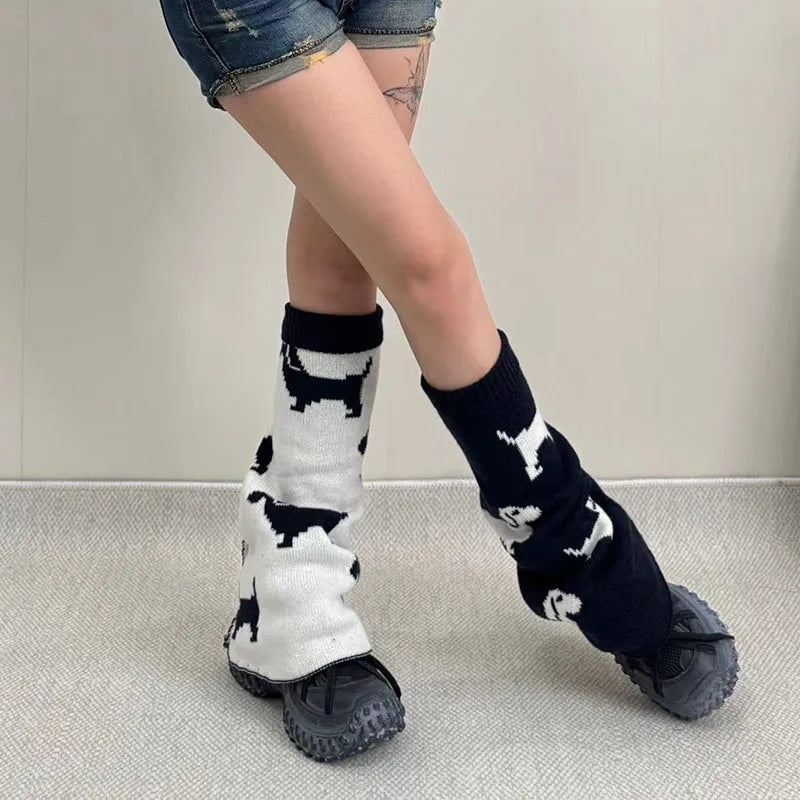 Cute Dachshund Dog Knit Leg Warmers Mid Calf Socks Ankle Covers Winter Thickened Warm Sweet Calf Socks Harajuku Leg Covers Leg warmer LUNARITY GARAGE   