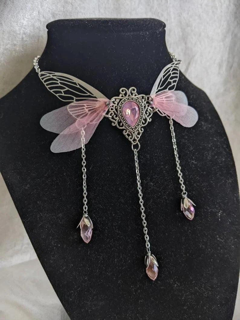 Enchanted Faerie Queen Wing Necklace Necklace Lunarity Garage Pink