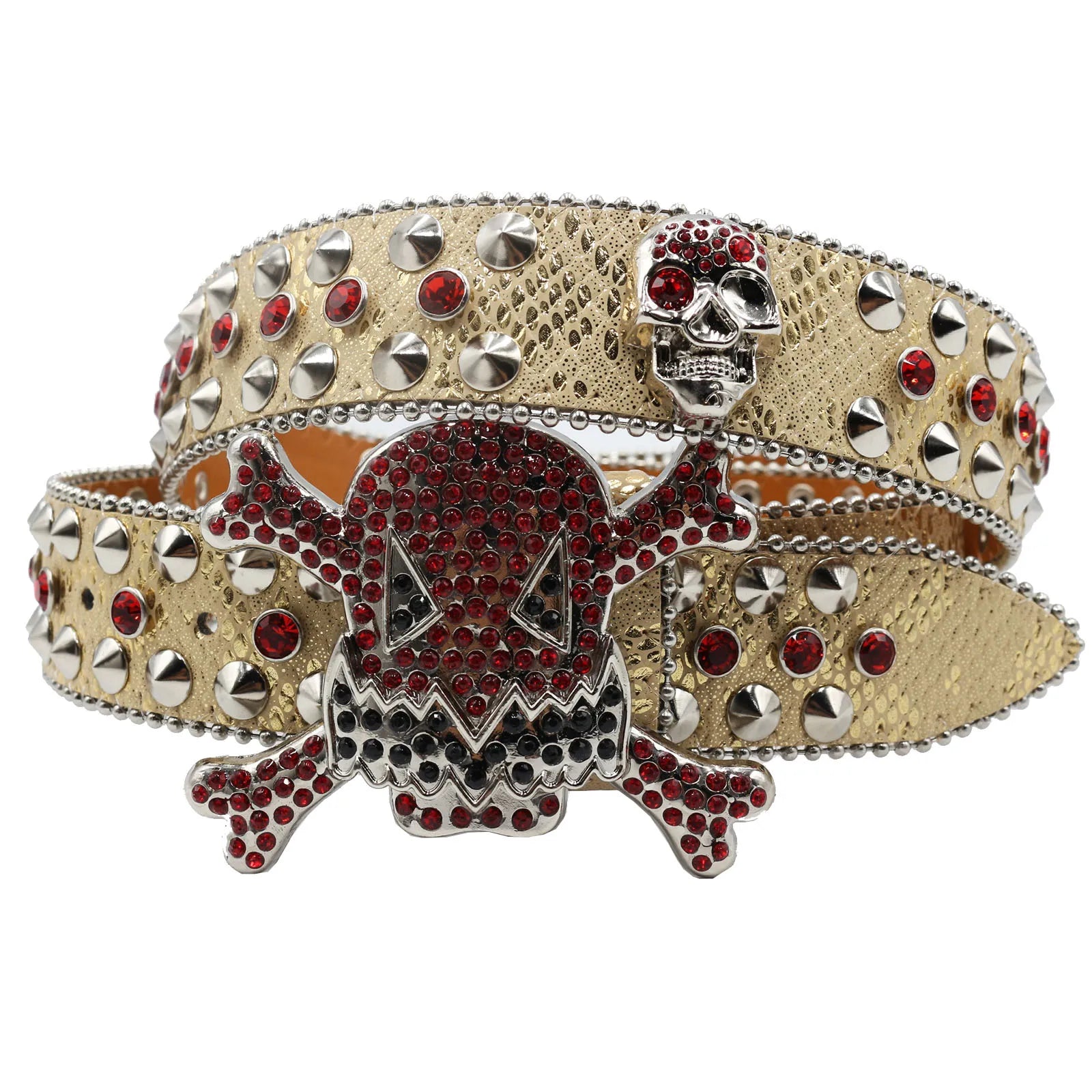 Skull Rhinestone Cowboy Belt – European & American Style Pin Buckle belt LUNARITY GARAGE JD-KT-Red 115CM