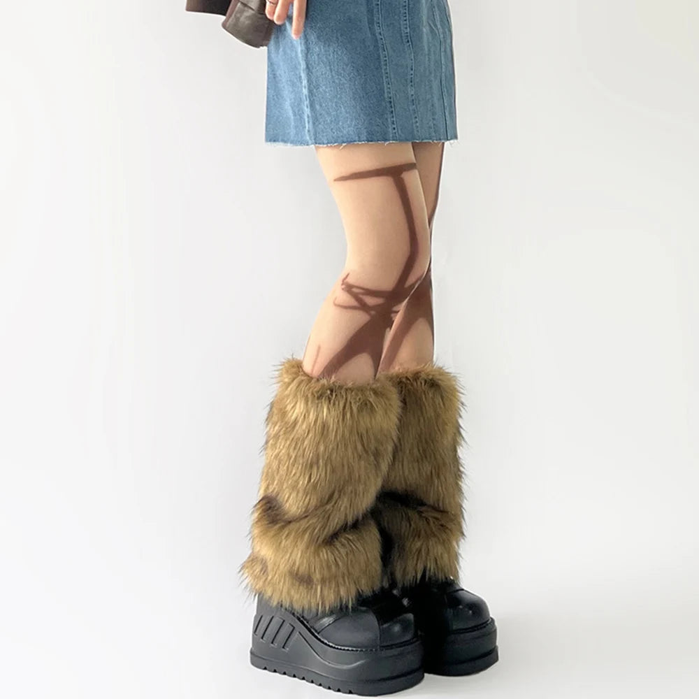 Y2k Vintage Faux Fur Leg Warmers Hot Girl Harajuku Winter Warm Furry Boots Cover Socks Jk Punk Hiphop Cosplay Accessories  LUNARITY GARAGE