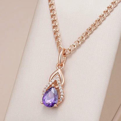 Purple Water Drop Zircon Pendant Necklace Necklace Lunarity Garage Purple