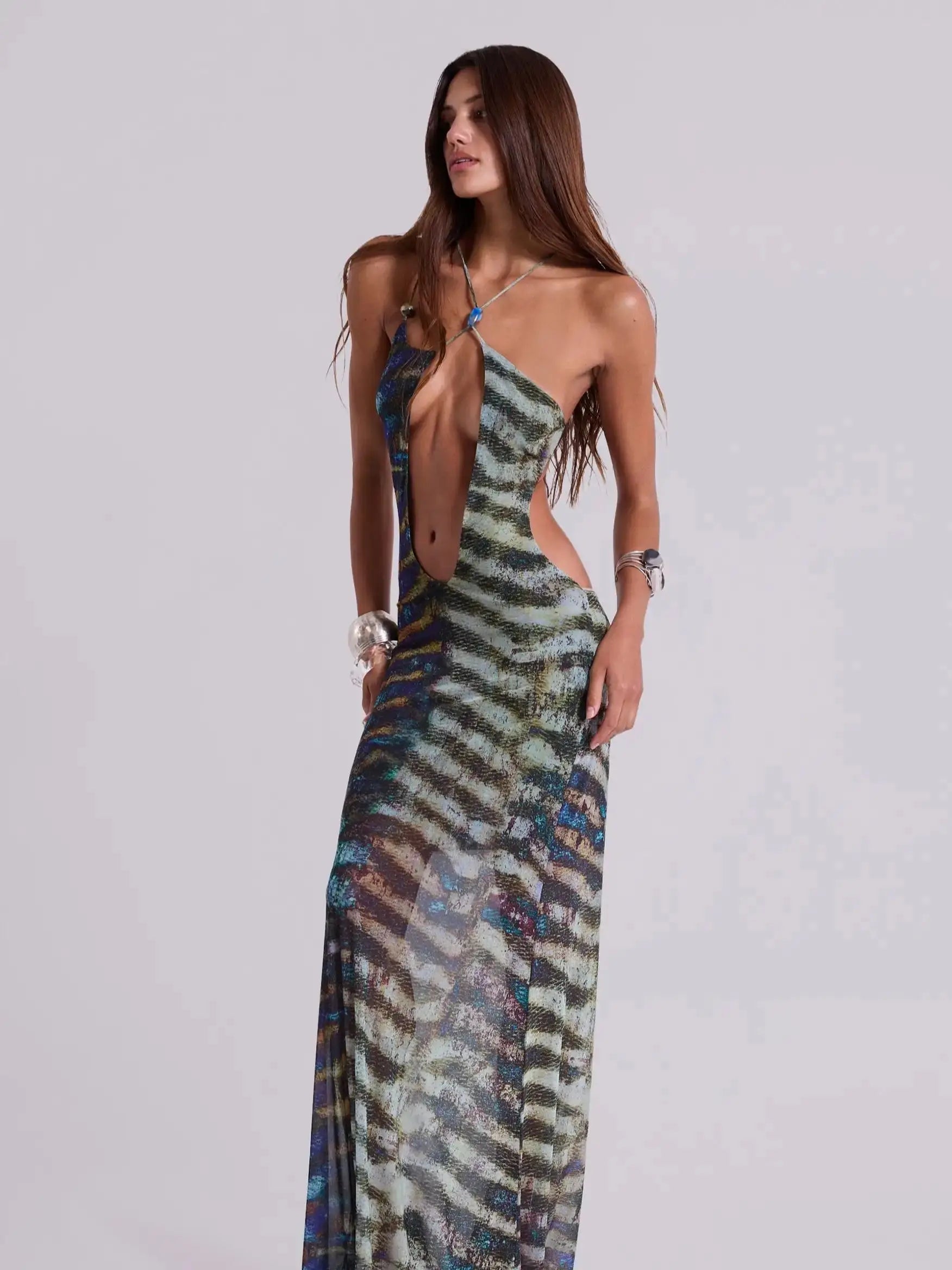 Bohemian Maxi Dress | Hollow Out Elegant Women Asymmetric Print Long Dress | Summer Halter Backless Beach Cover Up Dress LUNARITY GARAGE