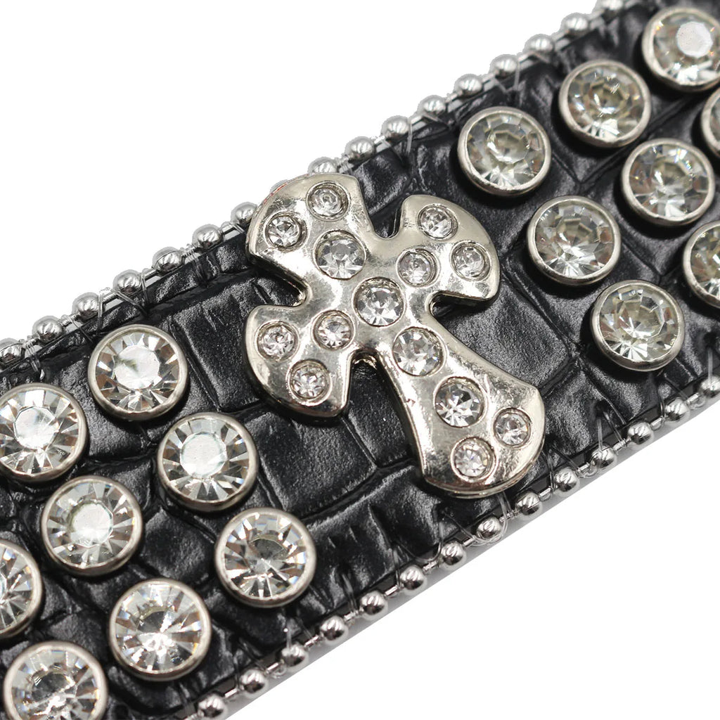 Designer PU Leather Rhinestone Cross Bracelet – Western Bling Statement Piece Bracelets LUNARITY GARAGE
