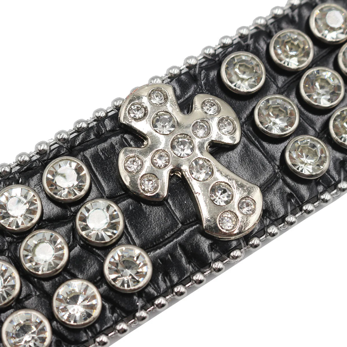 Designer PU Leather Rhinestone Cross Bracelet – Western Bling Statement Piece Bracelets LUNARITY GARAGE