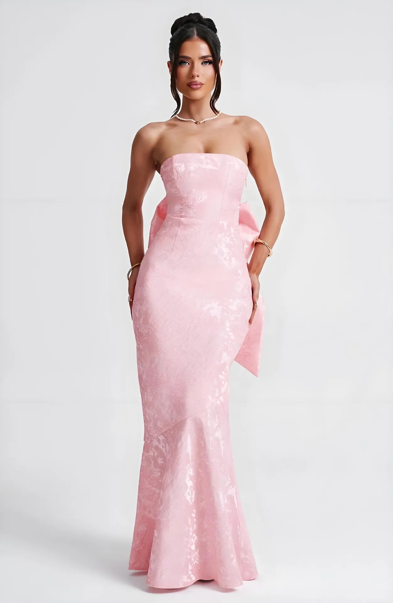 Elegant Floral Embroidery Strapless Bodycon Maxi Dress | Off-Shoulder Evening & Night Club Dress LUNARITY GARAGE