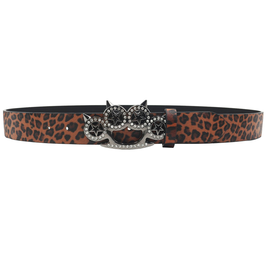 Leopard Print Trendy Rhinestone Belt – Elegant Shiny CAT Design (3.8cm) belt LUNARITY GARAGE