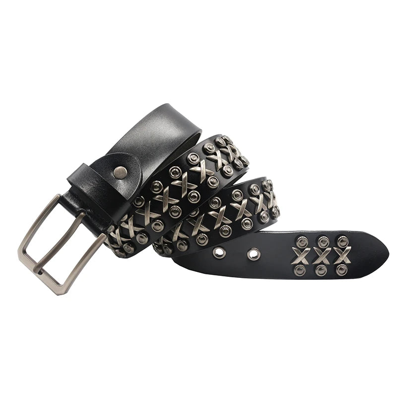 Metal Rivet Cowboy Belt – Genuine Cowskin Leather Punk Jeans Belt (Unisex) Belt Lunarity Garage