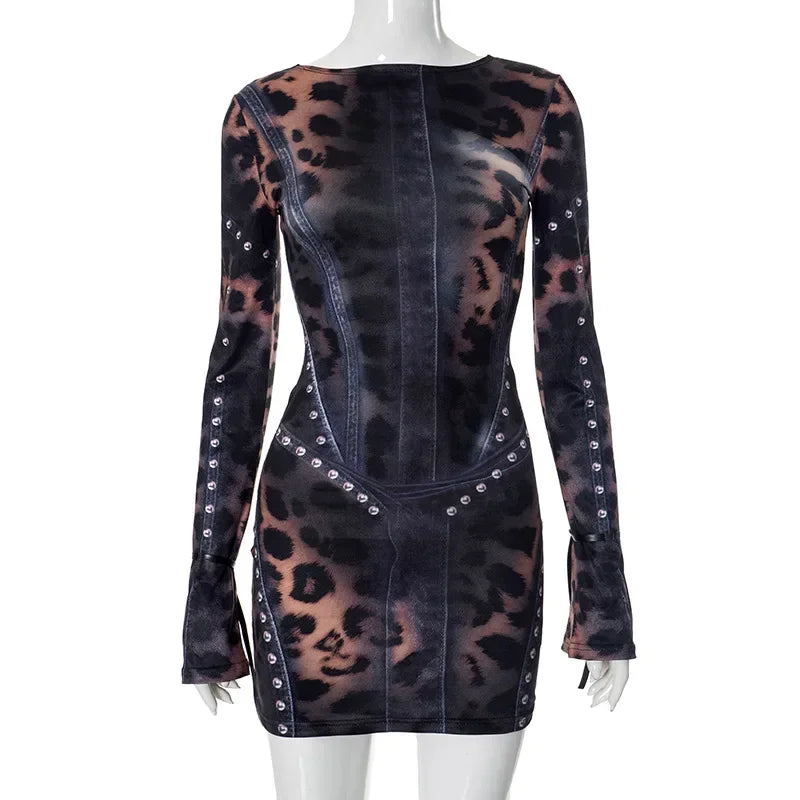 Vintage Print Sexy Bodycon Mini Dress - Autumn Winter Long Sleeve Party Dress Dress LUNARITY GARAGE