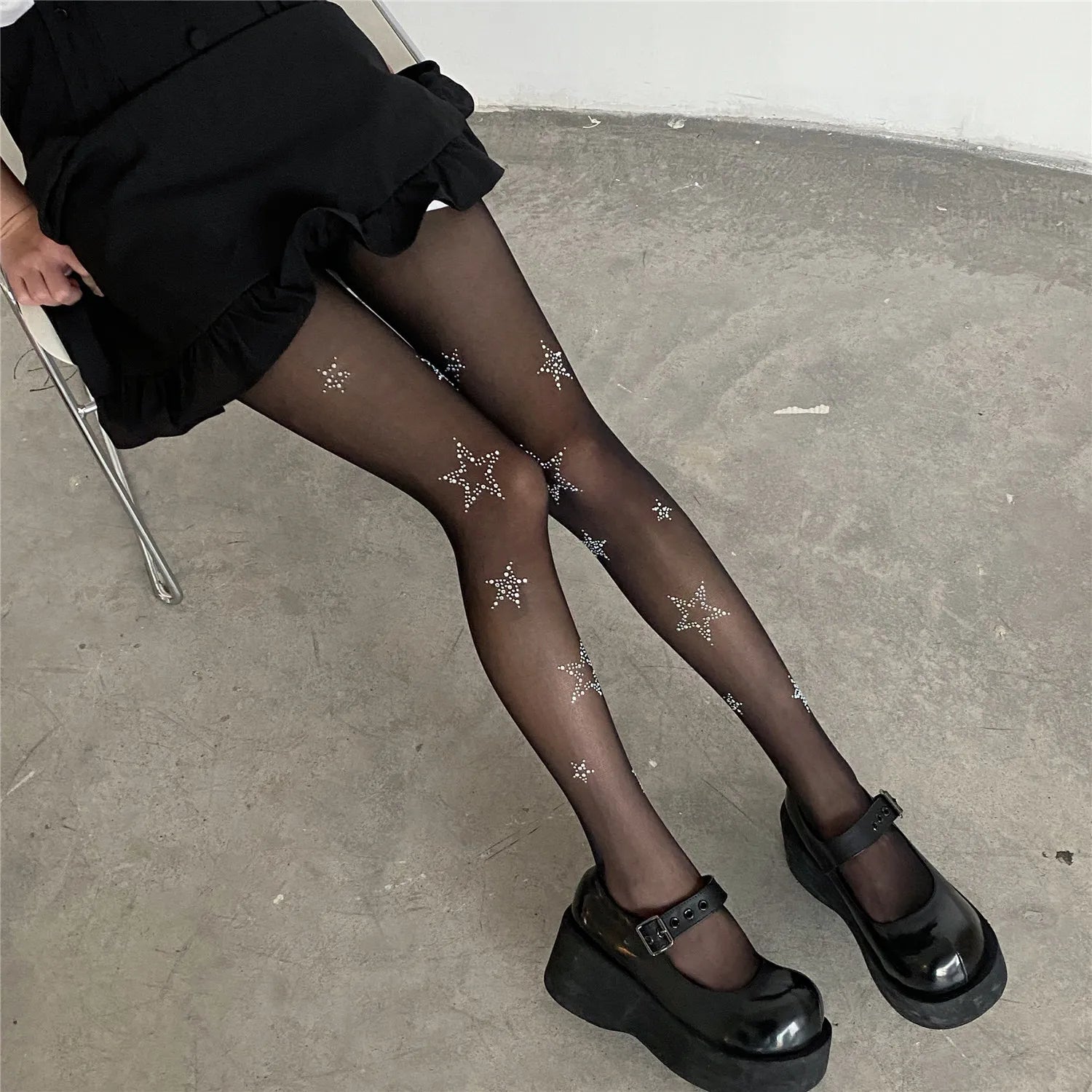 Women Star Rhinestone Tights – Shiny Thigh High Lolita Style Pantyhose