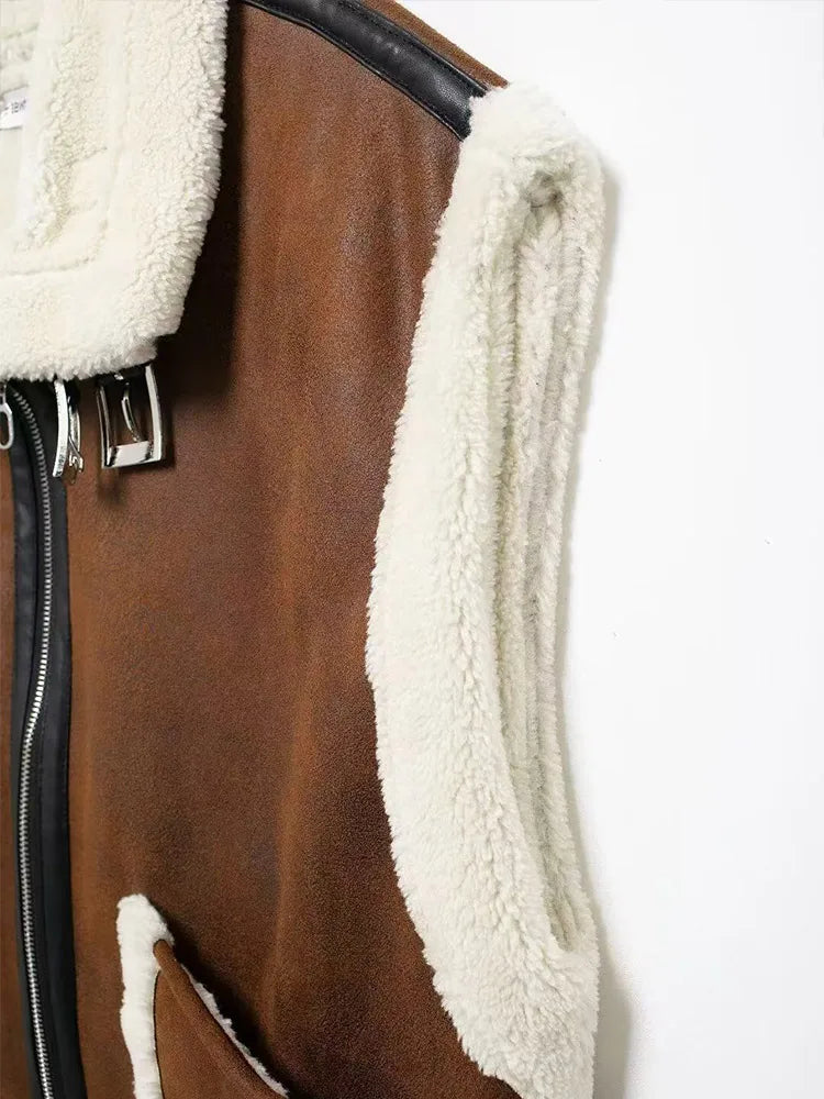Retro Suede Women's Vest – Warm Plush-Lined Winter Jacket LUNARITY GARAGE