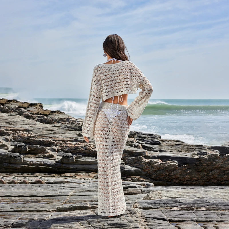 Two-Piece Long Beach Outing Dress | Bikini Cover-Up & Sexy Beachwear Set covers up LUNARITY GARAGE