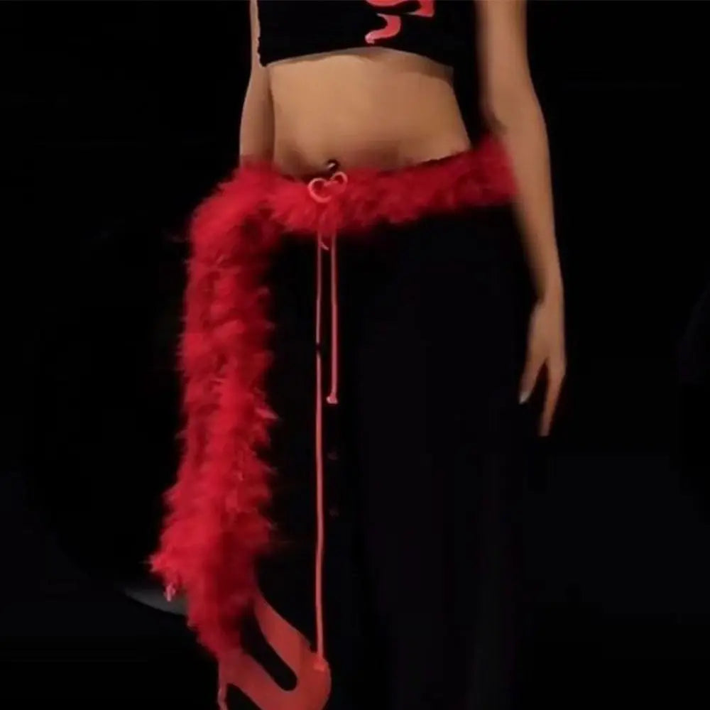 Y2K Punk Plush Fur Belt - Soft Fluffy Waist Chain for Hip Hop & Street Style Belt LUNARITY GARAGE Wine Red