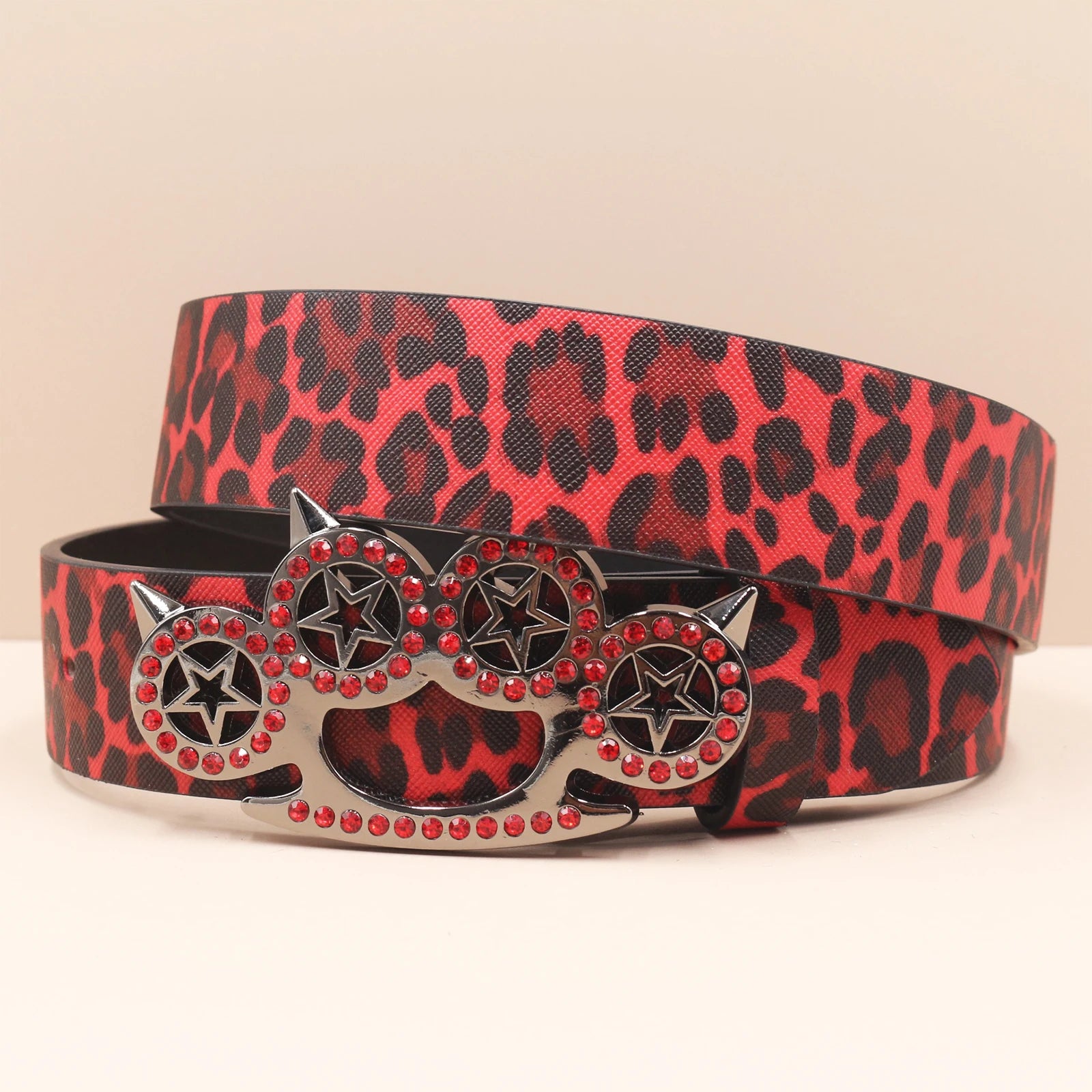 Leopard Print Rhinestone Y2K Belt - Hip Hop Western Shiny Waistband Belt LUNARITY GARAGE Red 105CM