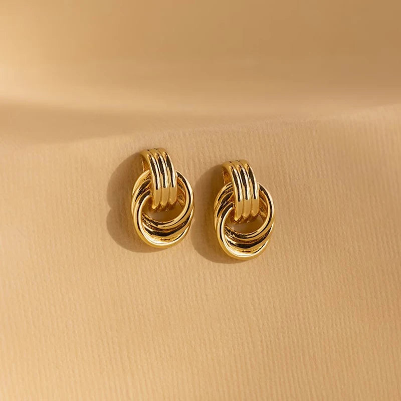 Vintage Three Layers Mini Knot Stud Earrings for Women Gold Plated Twisted Small Circle Stainless Steel Earring Punk Jewelry Earrings Lunarity Garage   