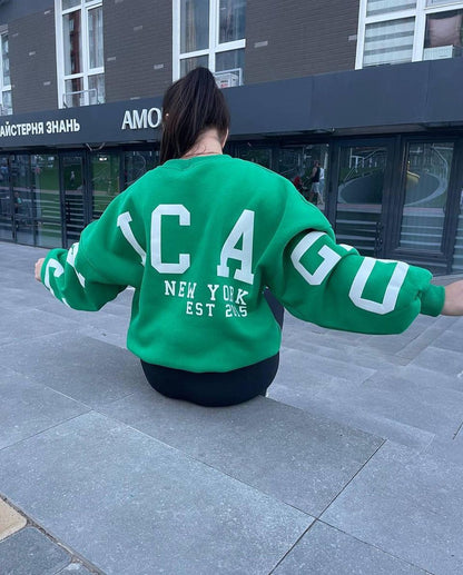 Back Letters Print Oversized Sweatshirt – Cozy Streetwear for Autumn & Winter