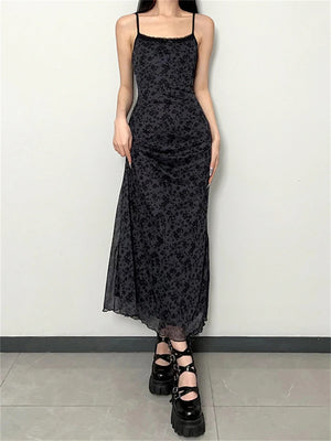 Retro Floral Print Spaghetti Strap Long Dress for Women dress LUNARITY GARAGE