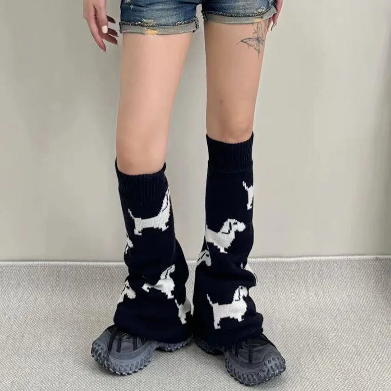 Cute Dachshund Dog Knit Leg Warmers Mid Calf Socks Ankle Covers Winter Thickened Warm Sweet Calf Socks Harajuku Leg Covers Leg warmer LUNARITY GARAGE   