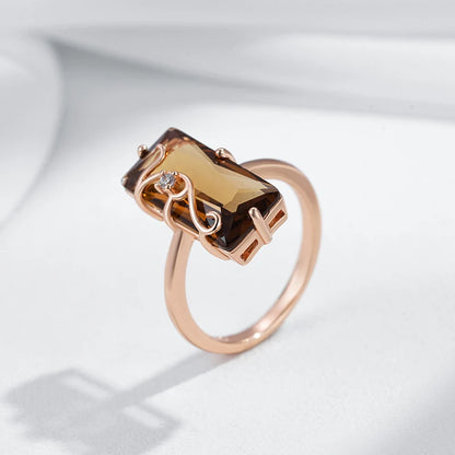 Vintage 585 Rose Gold Square Ring with Light Brown Natural Zircon necklaces LUNARITY GARAGE   