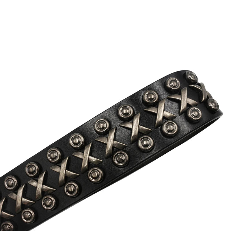 Metal Rivet Cowboy Belt – Genuine Cowskin Leather Punk Jeans Belt (Unisex) Belt Lunarity Garage