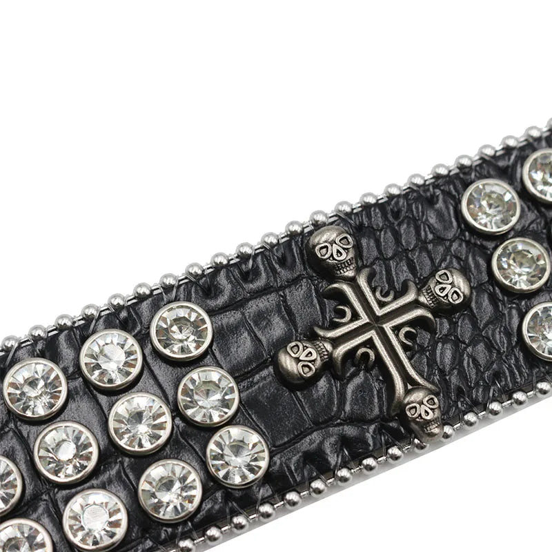 Exquisite Crystal Rhinestone Skull Cross Bracelet – PU Leather Party Jewelry Bracelets LUNARITY GARAGE