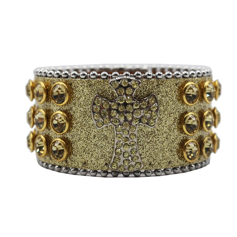 Punk Style Shiny Cross Rhinestone Bracelet Bracelets LUNARITY GARAGE Shiny-Yellow