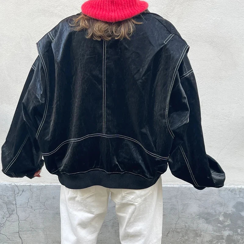 Vintage Contrast Stitch Lapel Long Sleeve Jacket Jackets LUNARITY GARAGE