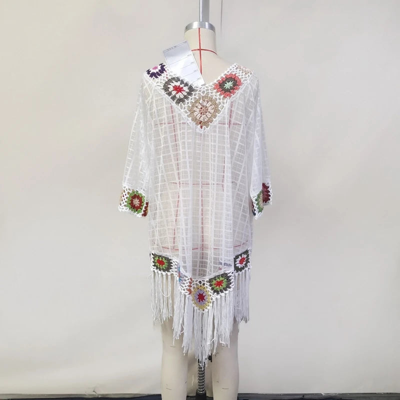 Crochet Flowers Beach Dress – Summer Chiffon Swimsuit Cover-Up cover ups LUNARITY GARAGE