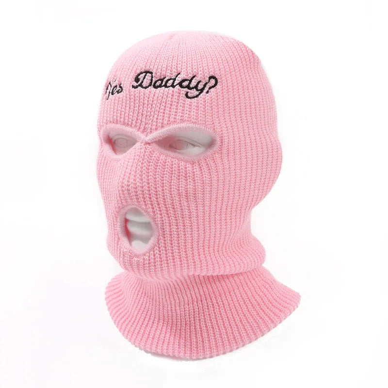 "Yes Daddy" Embroidered Balaclava – Knit Full Face Mask for Winter & Outdoor Sports Balaclavas LUNARITY GARAGE Pink