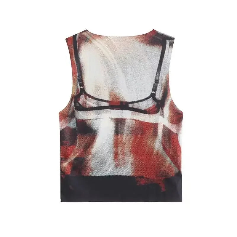 Sexy Pixelated Print Color Block Slim Fit Vest Top - Y2K Inspired Tops LUNARITY GARAGE