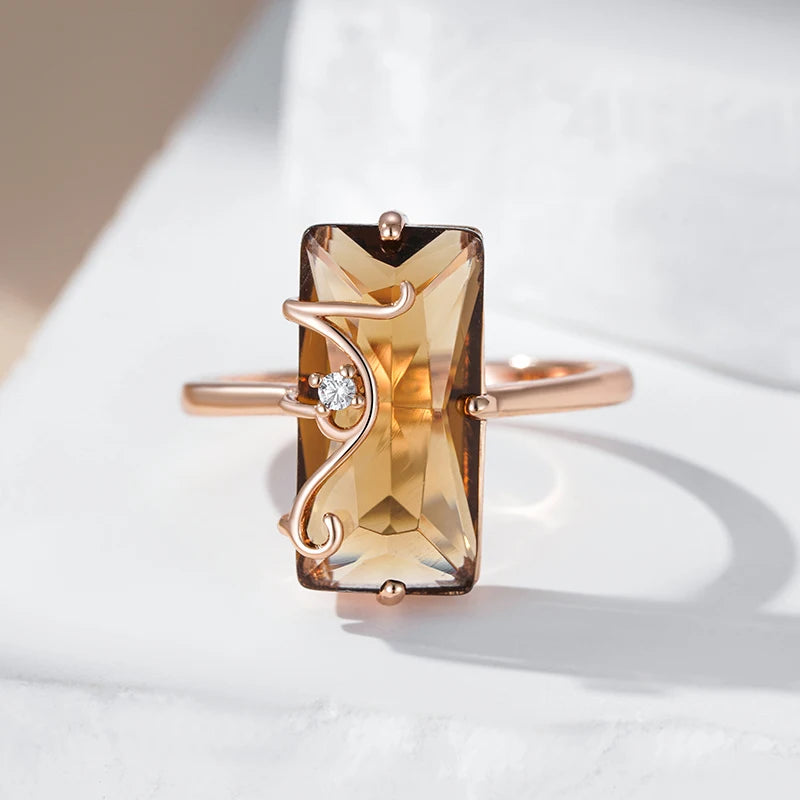 Vintage 585 Rose Gold Square Ring with Light Brown Natural Zircon necklaces LUNARITY GARAGE   