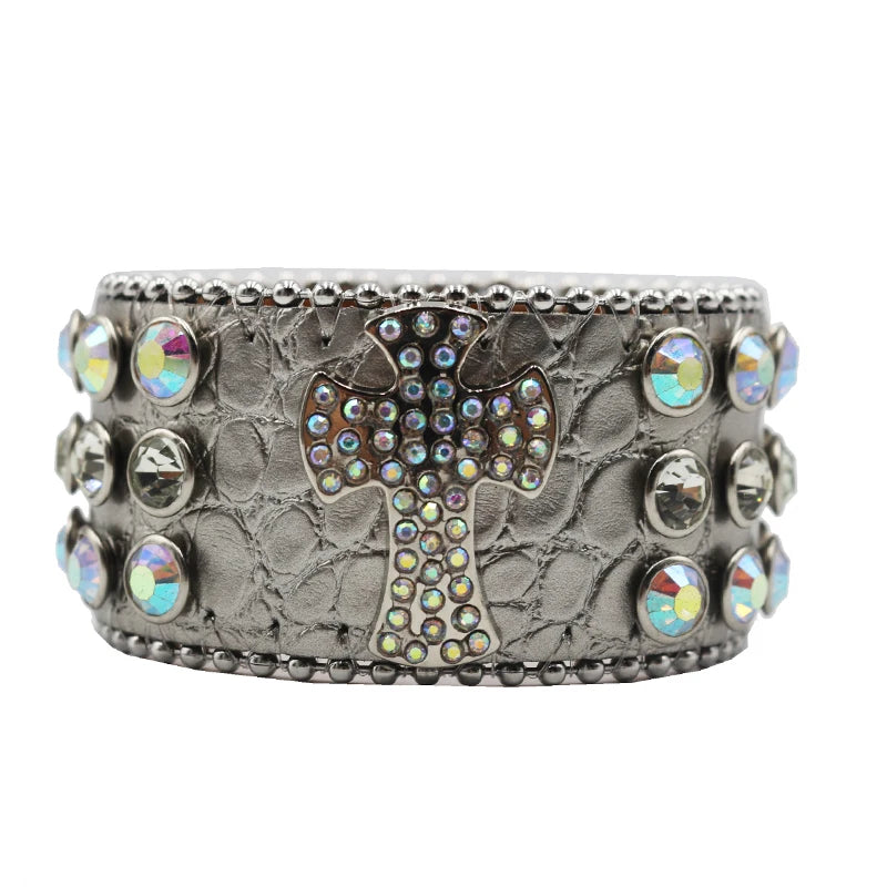 Punk Style Shiny Cross Rhinestone Bracelet Bracelets LUNARITY GARAGE Silver