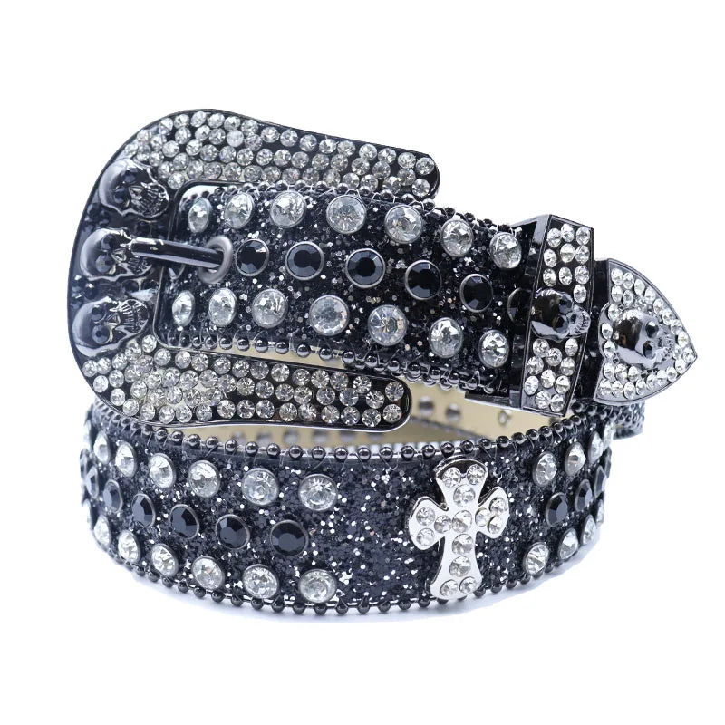 Shine Rhinestone Punk Cowboy Belt - Unisex Y2K Crystal Belt for Jeans & Pants Belt LUNARITY GARAGE Black1 125cm