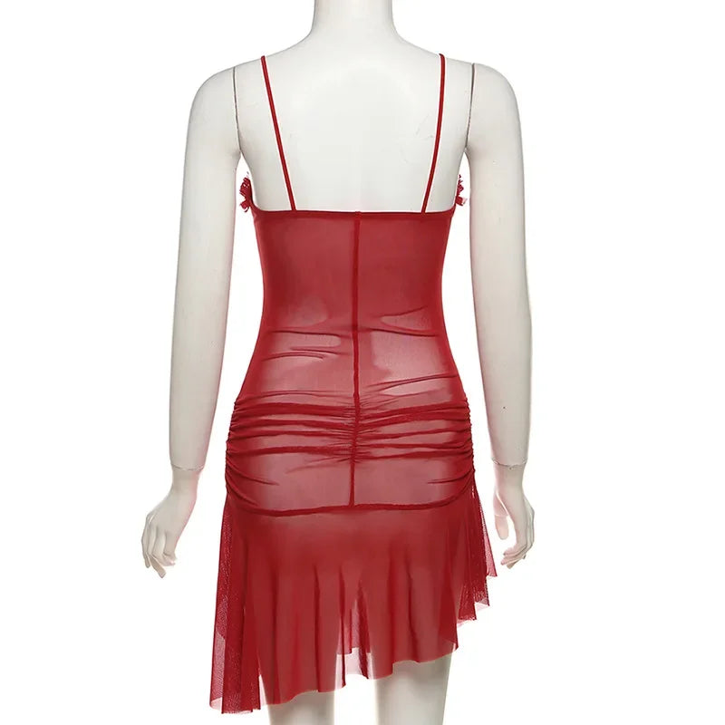 See Through Hollow Out Ruched Mini Dress - Sexy Backless Sleeveless Y2K Club Outfit Dress LUNARITY GARAGE