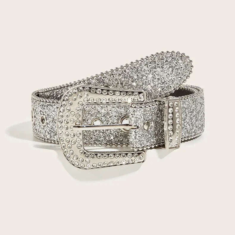 Y2K Punk Rhinestone & Sequin Belt Belt Lunarity Garage 3.8cm Silver 103CM