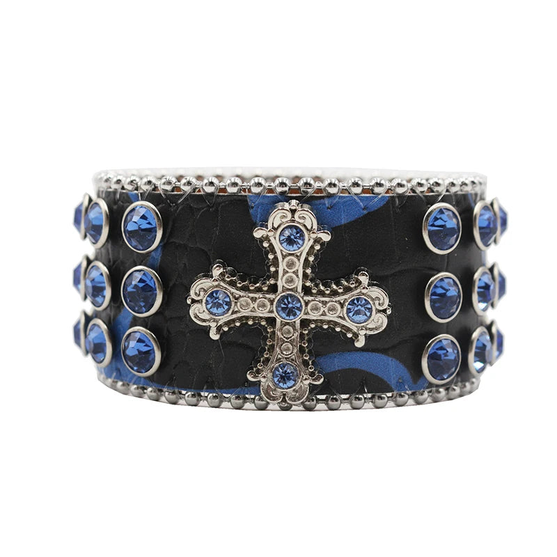Rhinestone Cross Bracelet – Shiny Crystal Unisex Party Jewelry Bracelets LUNARITY GARAGE HW-Blue
