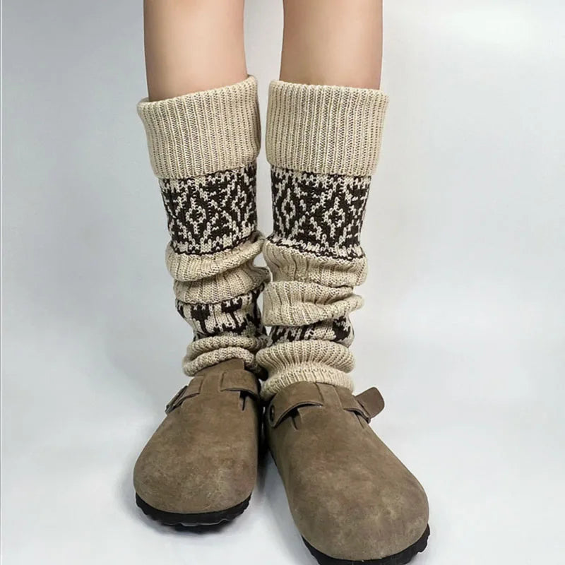 Women’s Vintage Knit Wool Leg Warmers with Tulip Pattern Leg warmer LUNARITY GARAGE beige 40cm