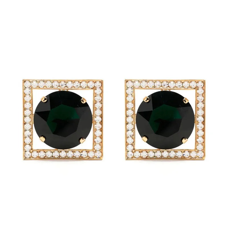Rhinestone Big Round Stone Drop Earrings Earrings Lunarity Garage Black Silver