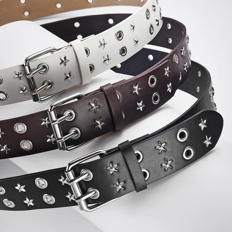 Goth Star Chain Eye Rivet Belt – Double Pin Buckle Punk Festival Party Belt belt LUNARITY GARAGE
