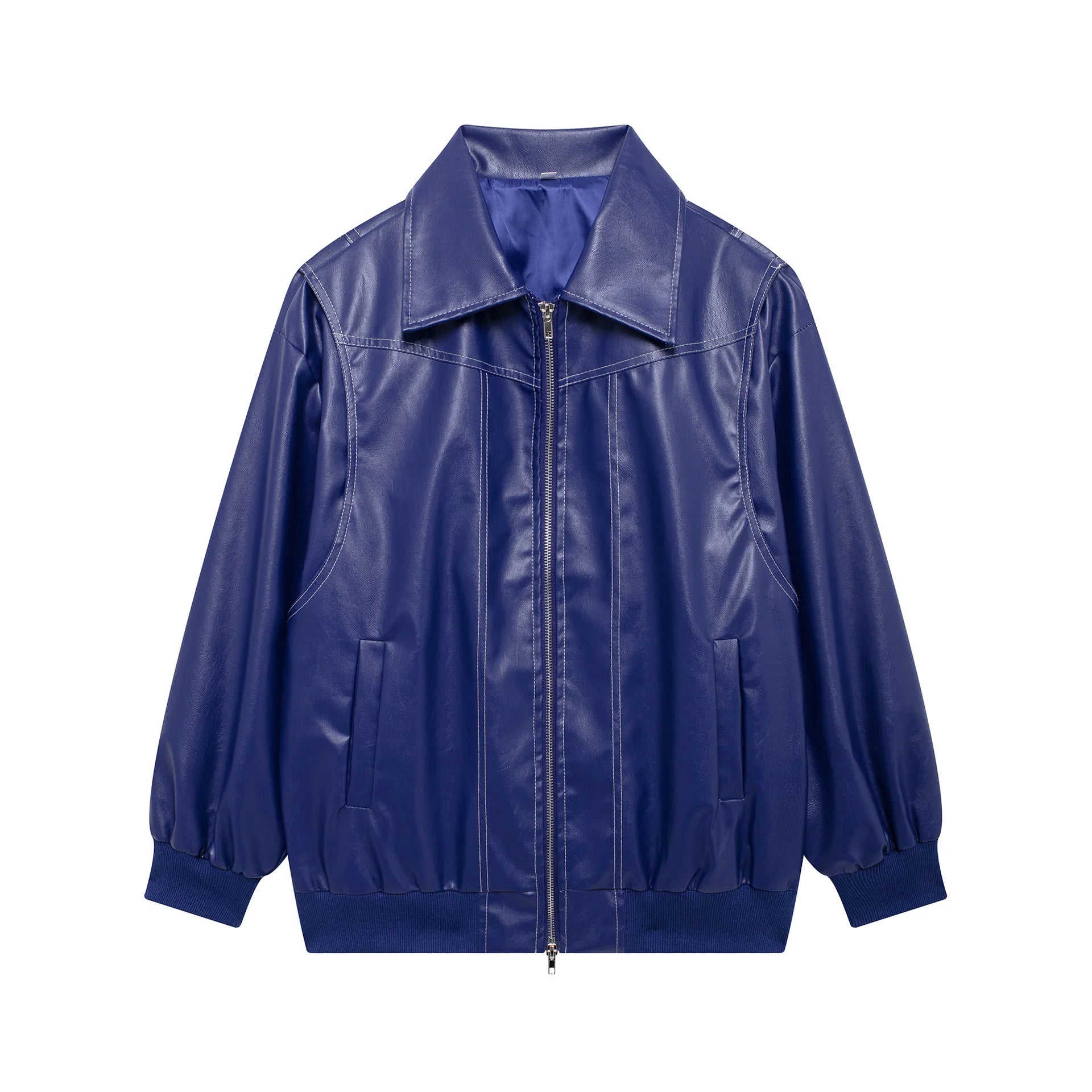 Vintage Contrast Stitch Lapel Long Sleeve Jacket